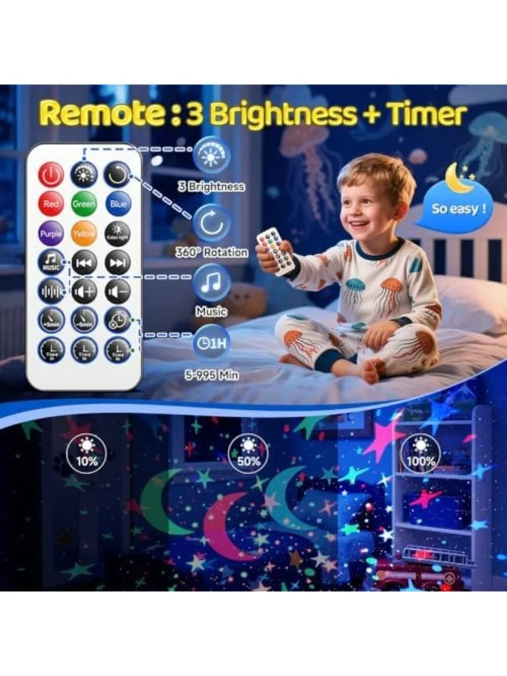 Soothing Baby Sound Machine & Night Light Projector with 30 Sounds & Stars